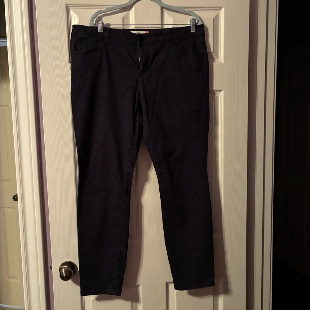 CAbi 3195. Floral Lace Dark Wash Skinny Jeans